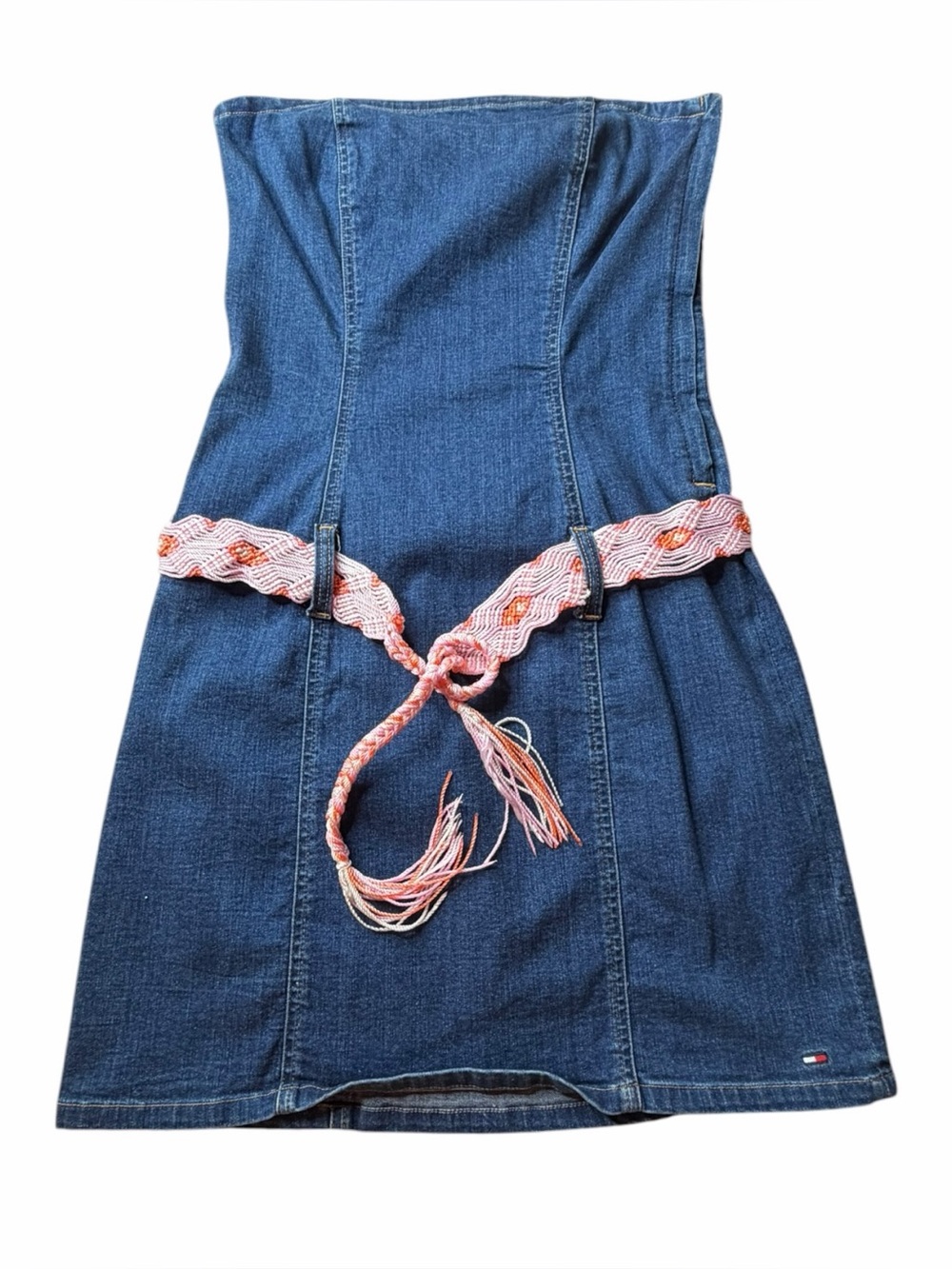 Tommy Hilfiger 90s Y2K Vintage Denim Tube Strapless Dress w/Woven Belt Sz M